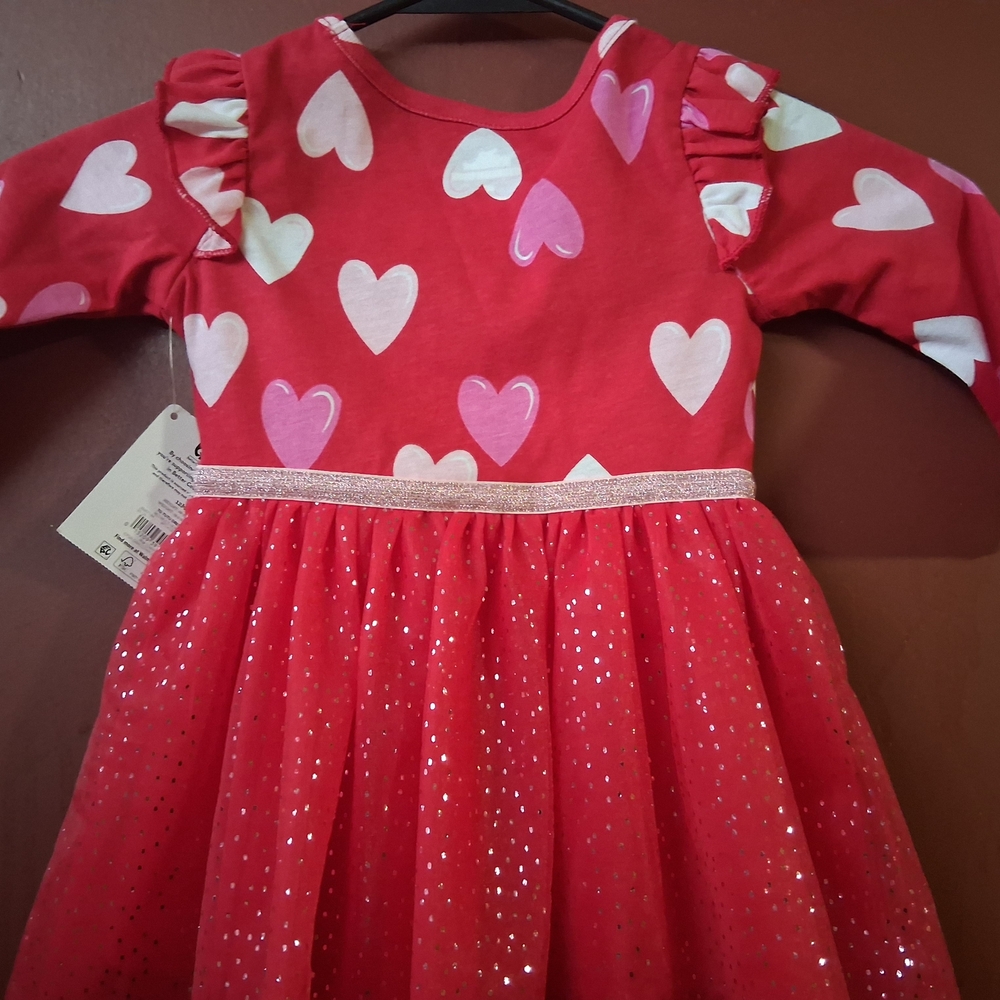 Basic Editions Red Heart Print Kids Formal Dress